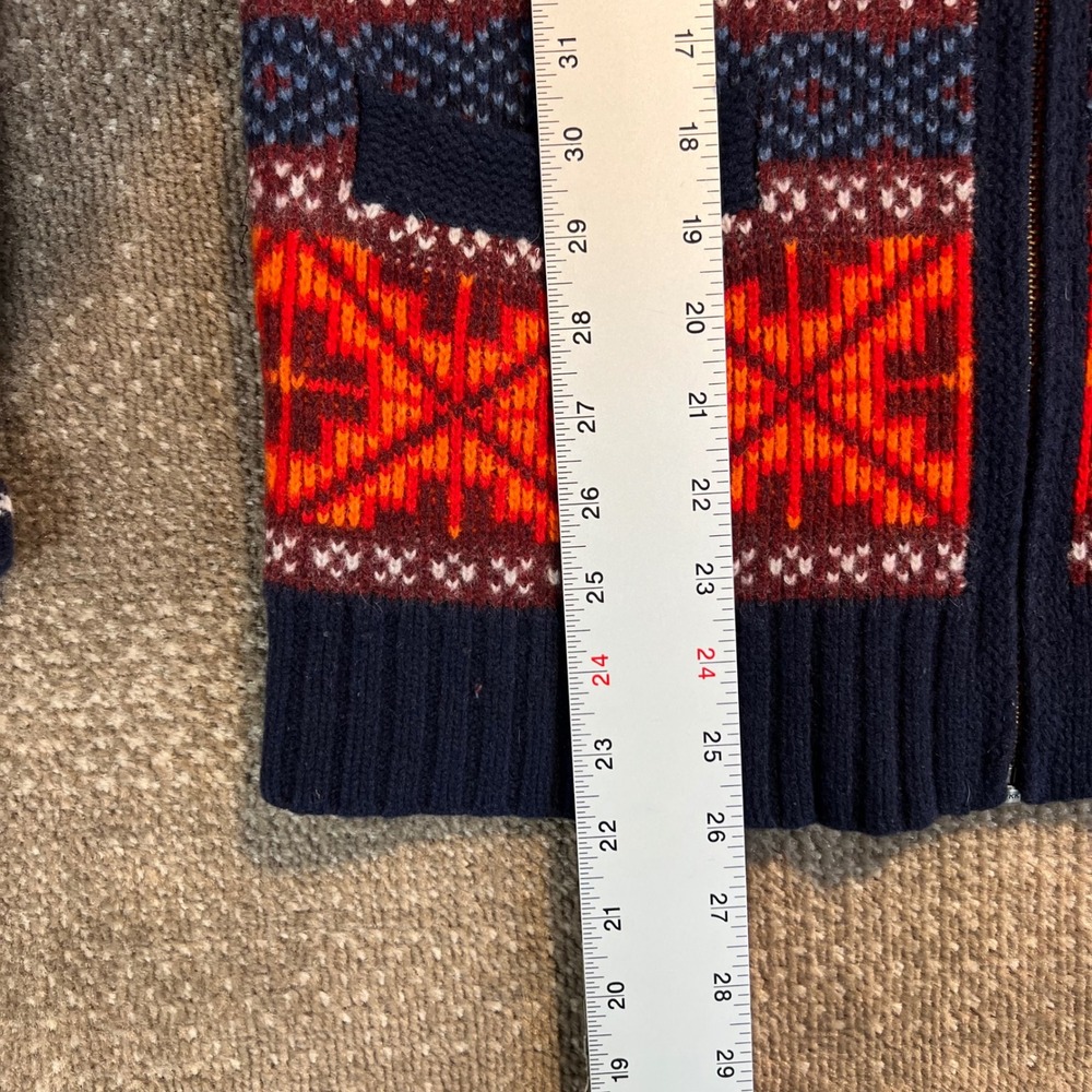 Lands End Canvas Mens Small Lambswool Full Zip Fair Isle Sweater Orange Navy - Picture 6 of 6